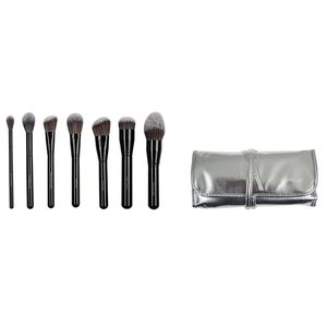 Kit Completo de 7 Brochas para Cara con Cosmetiquera Plateado