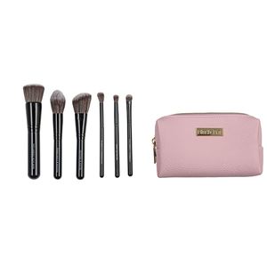 Kit de 6 Brochas para Cara y Ojos con Cosmetiquera Rosado