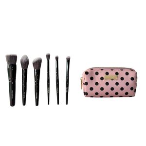 Kit de 6 Brochas para Cara y Ojos con Cosmetiquero Bestie de Lunares Negros