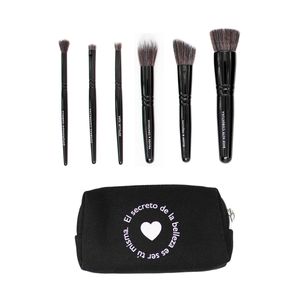 Kit de 6 Brochas para Cara y Ojos con Cosmetiquera - El secreto de la belleza es ser tú misma